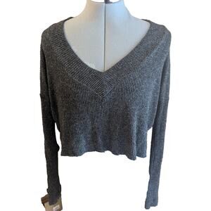 MapleSage Sweater Womens Small Grey Cropped Pull Over Long Sleeve Super Soft USA